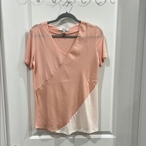 Pink and Beige Women's V-Neck Top